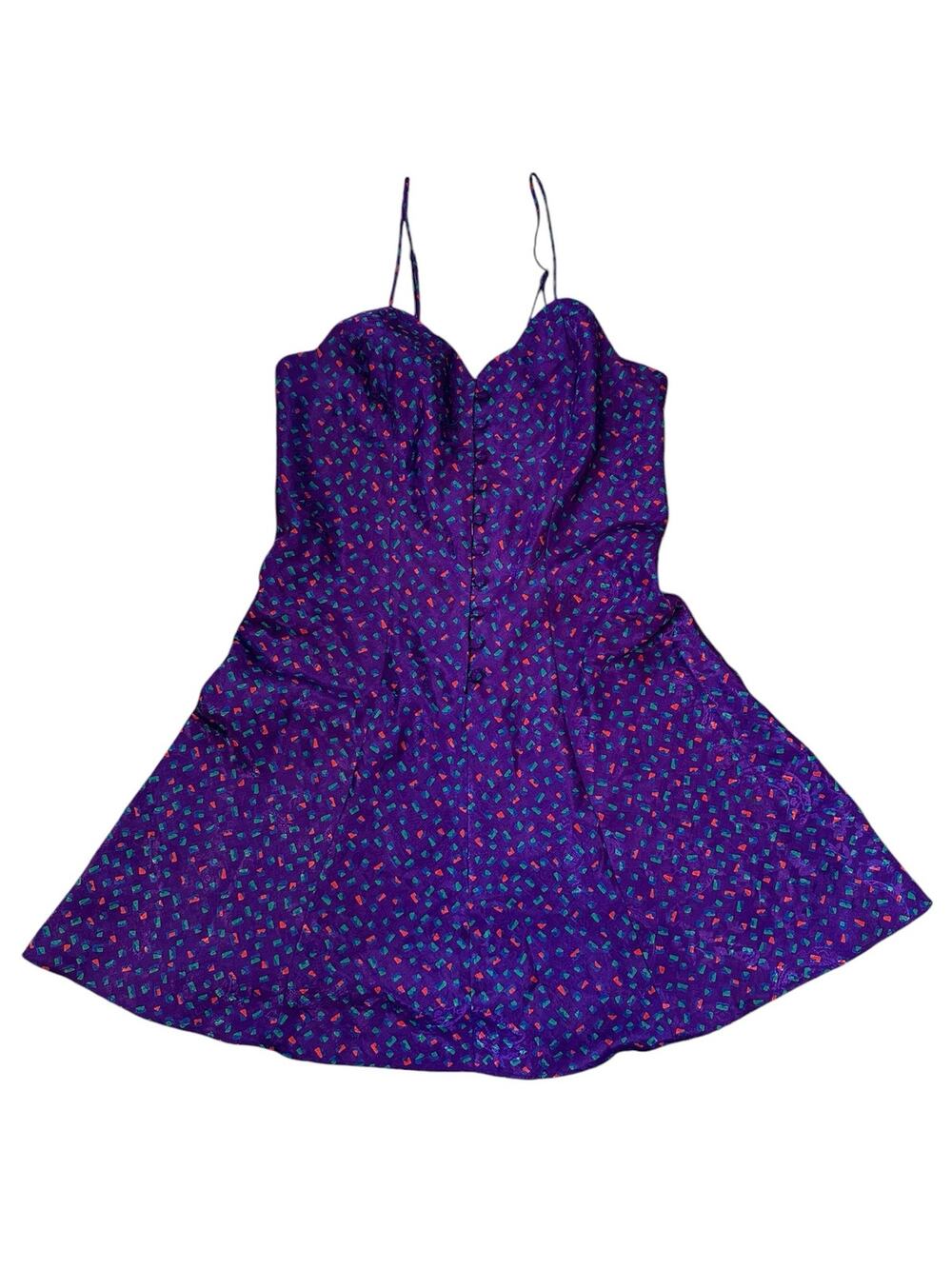 Vintage Victoria's Secret Gold Label Purple Confetti Print Satin Slip Mini Dress